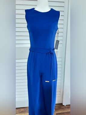 Tommy Hilfiger Sleeveless Royal Blue Jumpsuit with Waist Tie-size 2 NWT